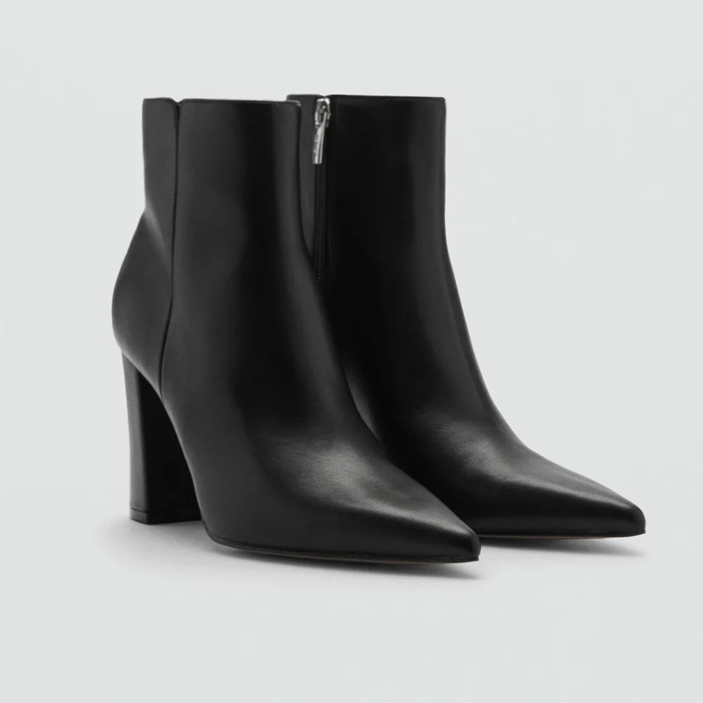Mango Pointed Heel Black Ankle Booties - Picture 1 of 5